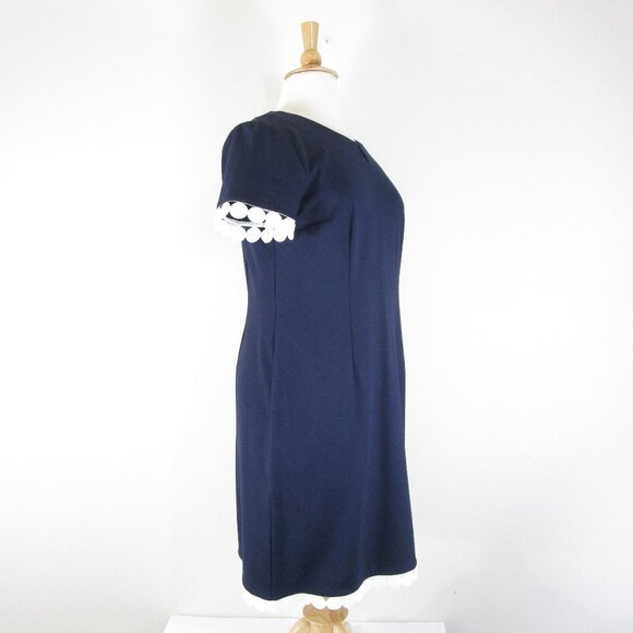 Talbots Plus Size Navy Blue White Lace Trim Short Sleeve Sheath Dress 16 - Picture 7 of 11